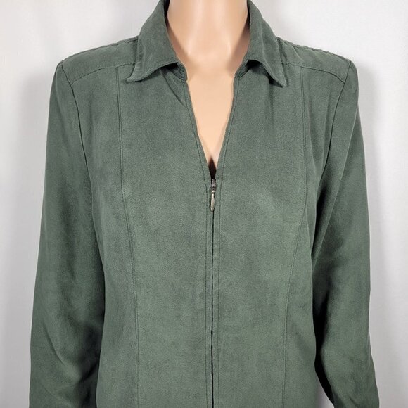 Croft & Barrow Women's Dark Green Faux Suede Feeling Zip Up Over Shirt Size M - Picture 4 of 13